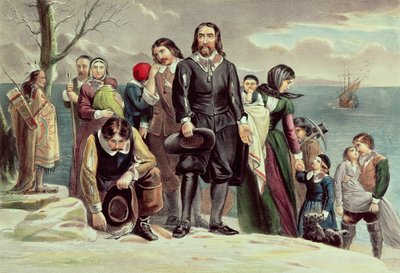 Lo sbarco dei Pellegrini a Plymouth, Massachusetts, 22 dicembre 1620, pubblicato da Currier e Ives da American School